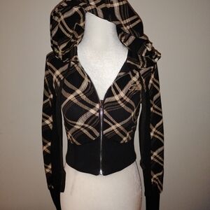 I.AM.GIA Black and Tan Plaid Zip Hoodie